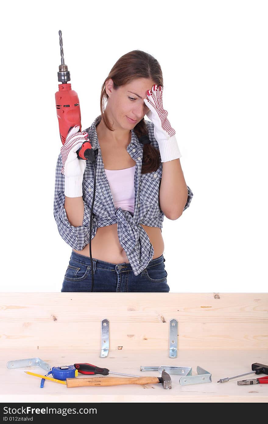 Beauty woman thinking with auger on work place