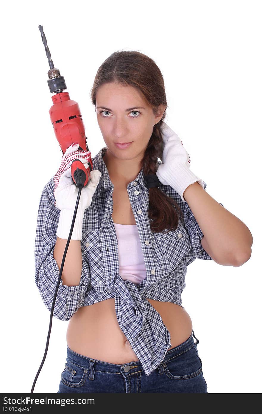 Beauty woman with auger on white background