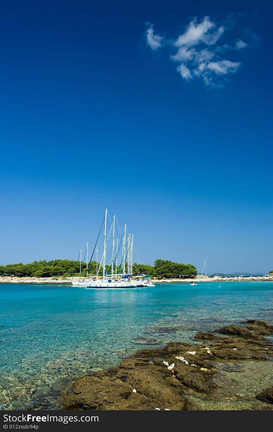 Sail boats docked in beautiful bay, Adriatic sea