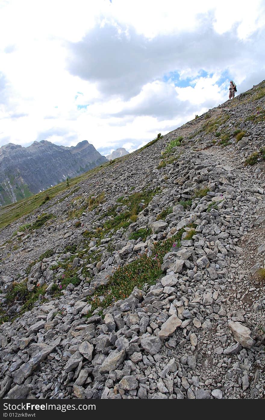 Hiking trails to the top of mountain indefatigable, kananaskis country, alberta, canada. Hiking trails to the top of mountain indefatigable, kananaskis country, alberta, canada