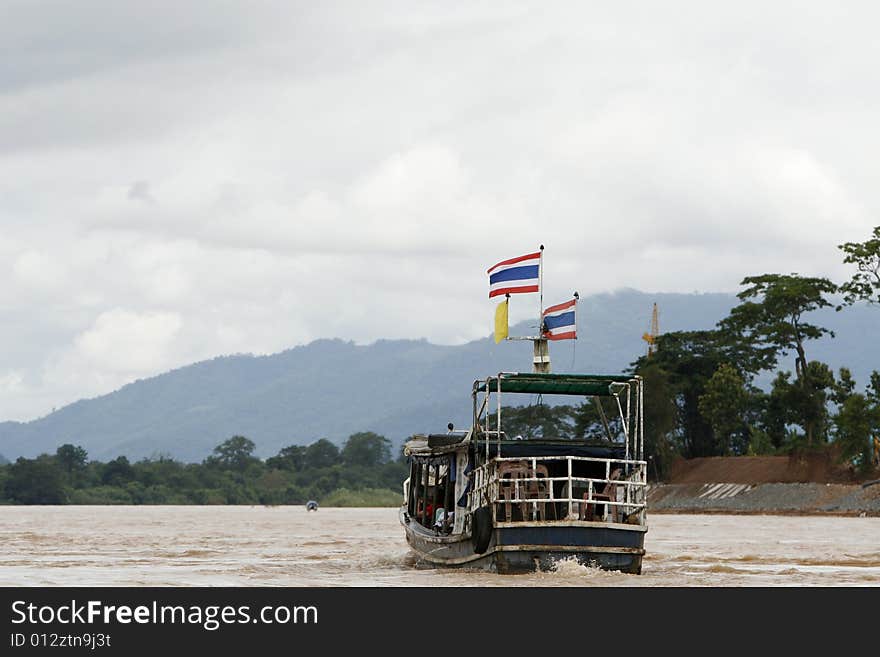 A ship in a golden triangle between Thailand, Burma and Laos