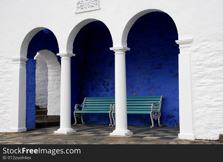 A covered seating area in italian style. A covered seating area in italian style