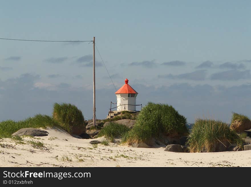 The small lighthouse of Eggum, Lofoten islands, norwegian arctic circle. The small lighthouse of Eggum, Lofoten islands, norwegian arctic circle