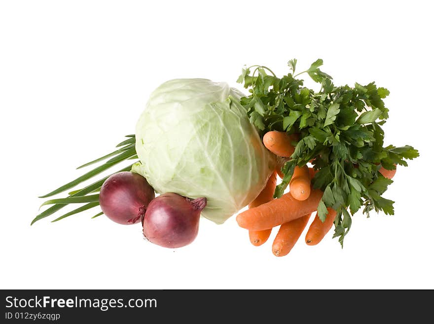 Fresh rav vegetables on a white background. Fresh rav vegetables on a white background