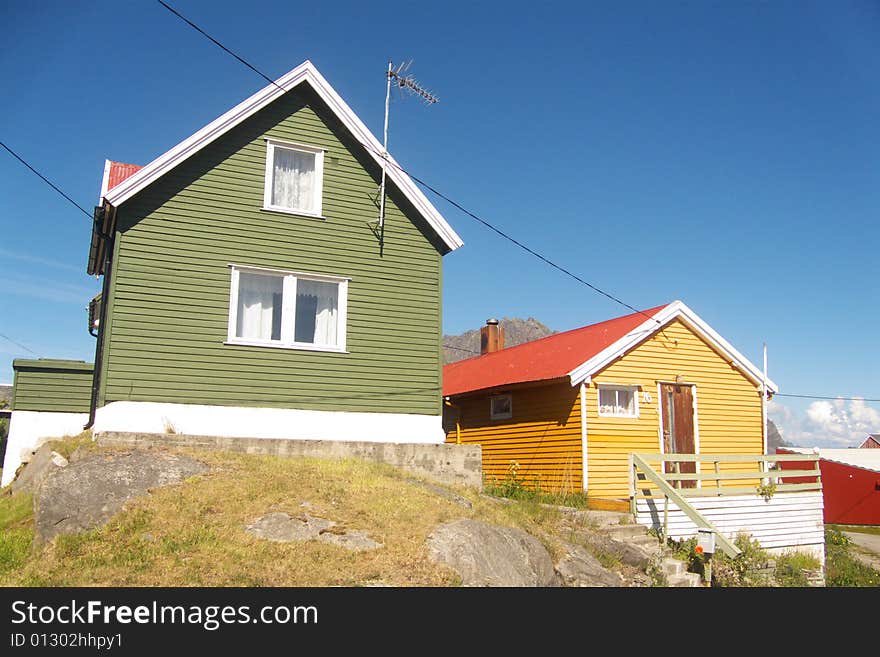 Colored houses of Henningsvaer in Lofoten, above the polar circle!. Colored houses of Henningsvaer in Lofoten, above the polar circle!