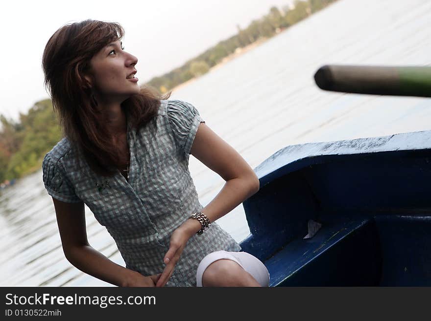 Girl rowing boat