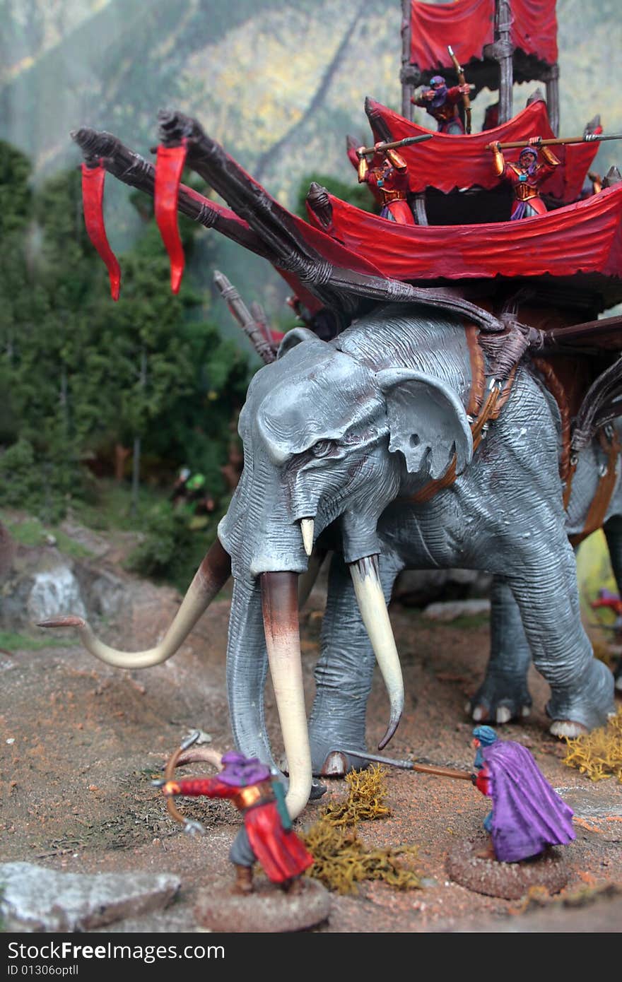 Toy kit of fantasy warriors and giant battle elephant