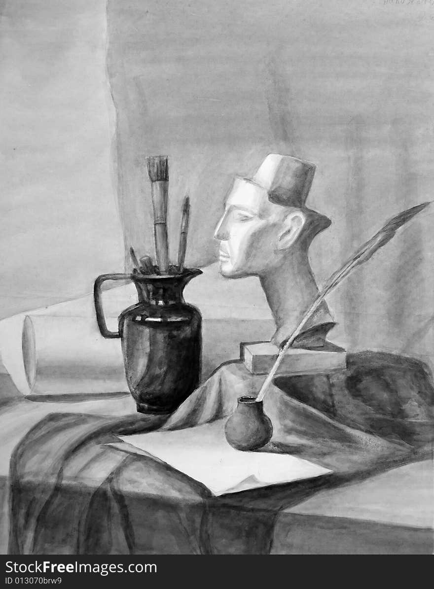 Still life with Nefertiti sculpture