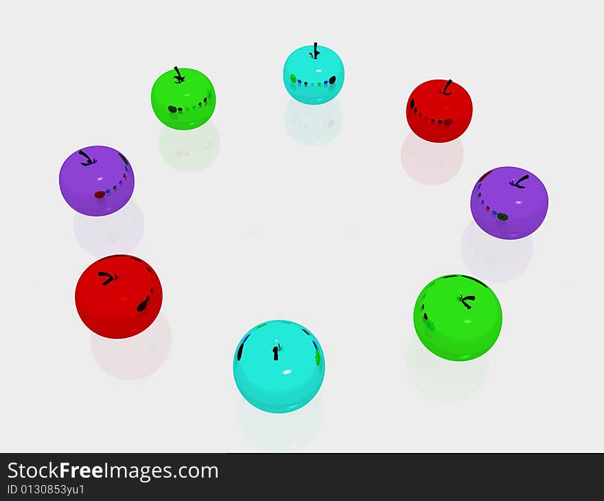 Circle of apples. 3d render.