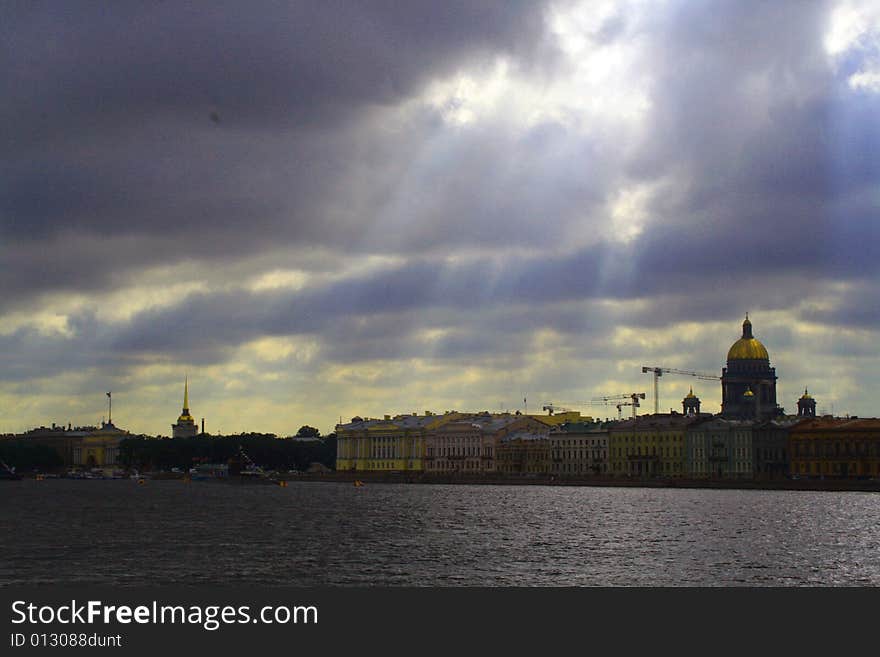 Storm of Neva river in Saint Petersburg