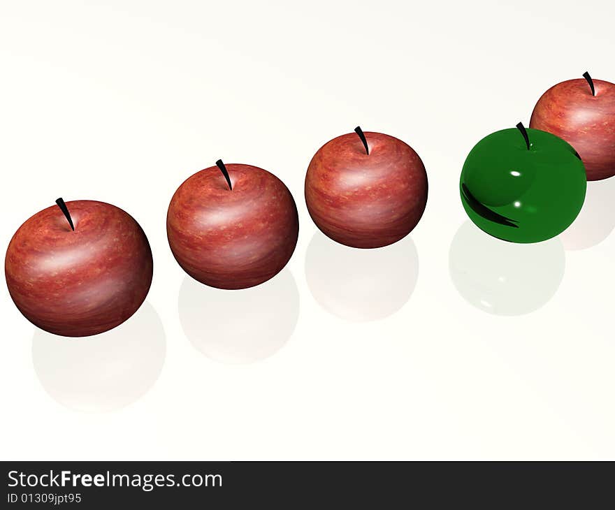 Row of apples. 3d render.