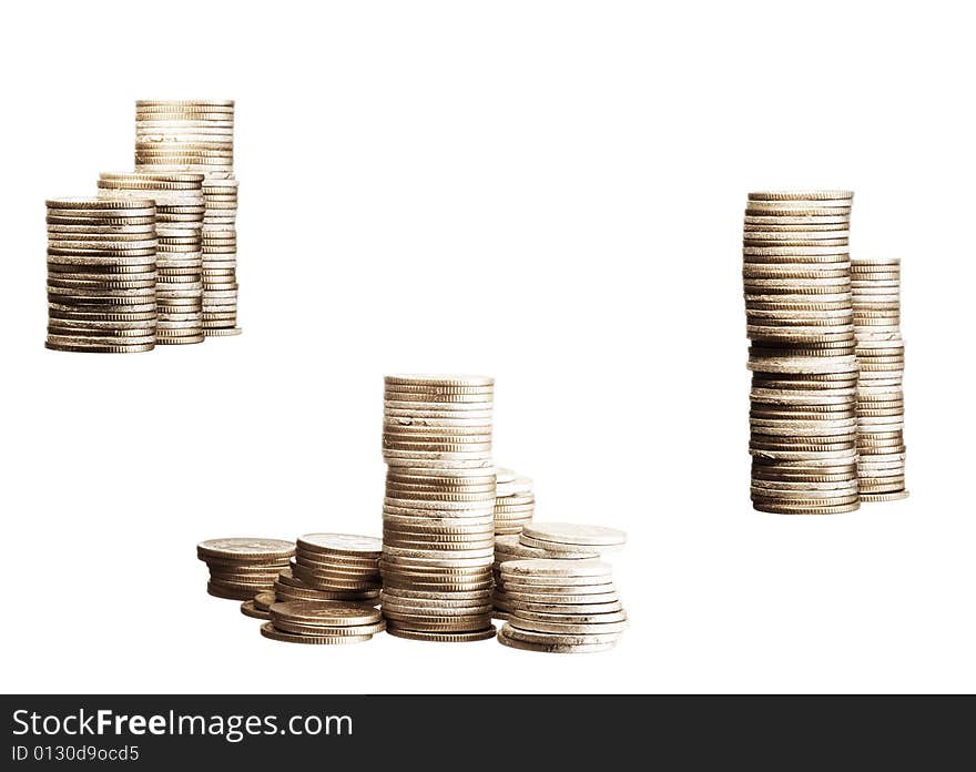 Money, coins isolated on white background. Money, coins isolated on white background.