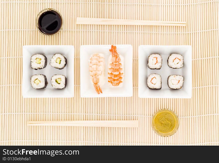 A plate with different kinds of sushi