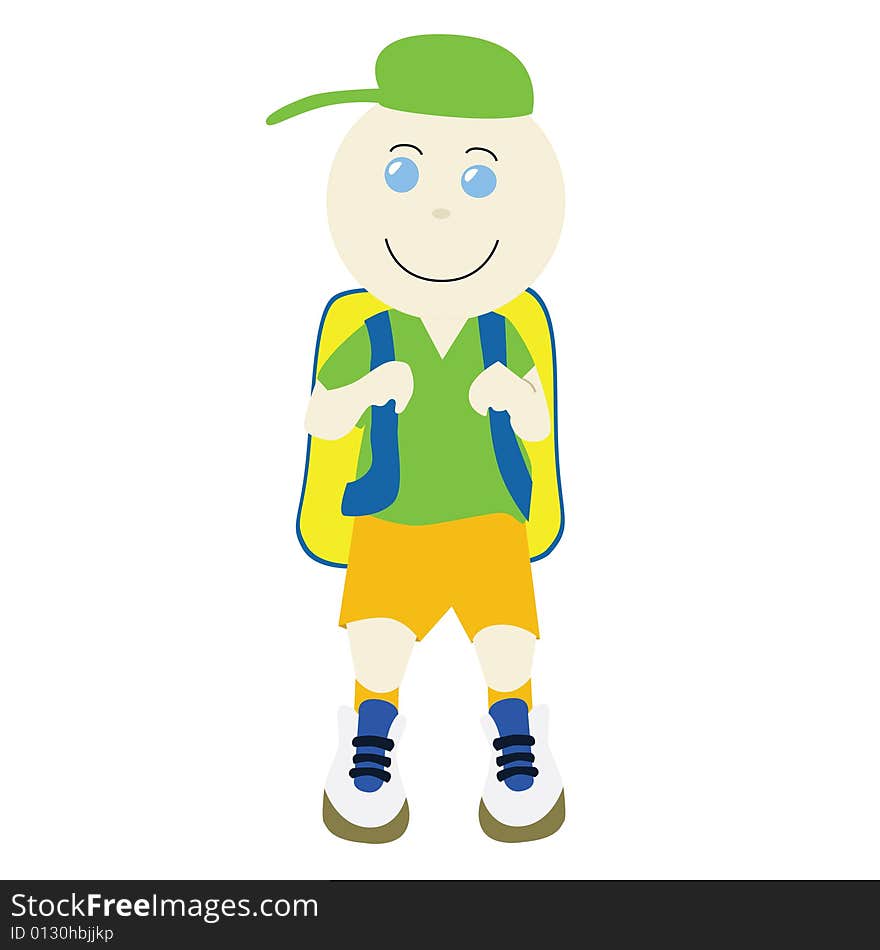 Cartoon illustration of school boy with backpack