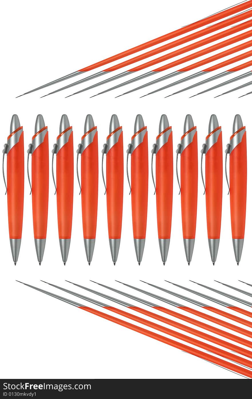 Large Group of orange colored pens with a silver clips. Large Group of orange colored pens with a silver clips