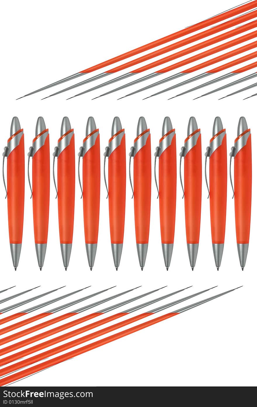 Large Group of orange colored pens with a silver clips