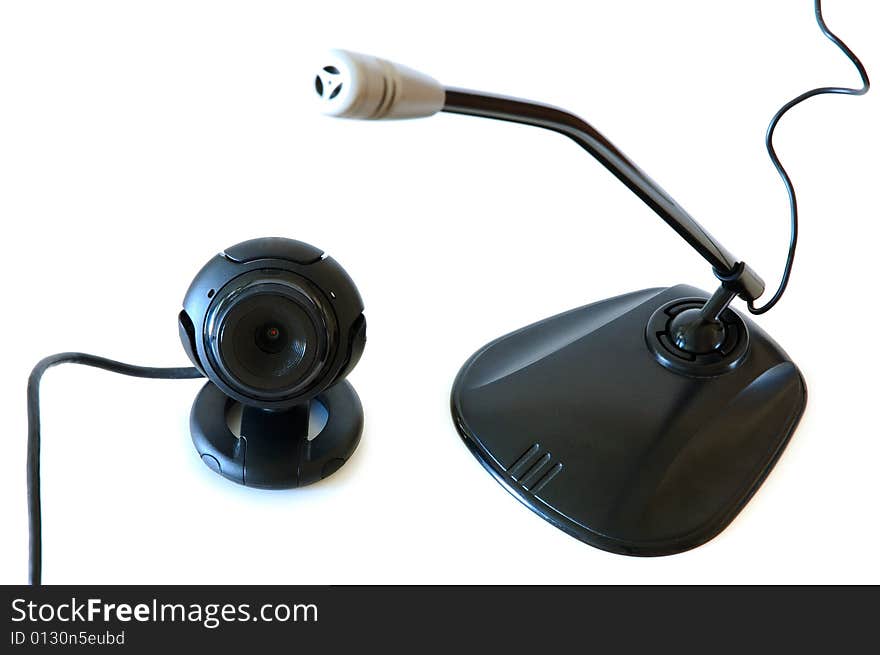 Webcamera and computer microphone.