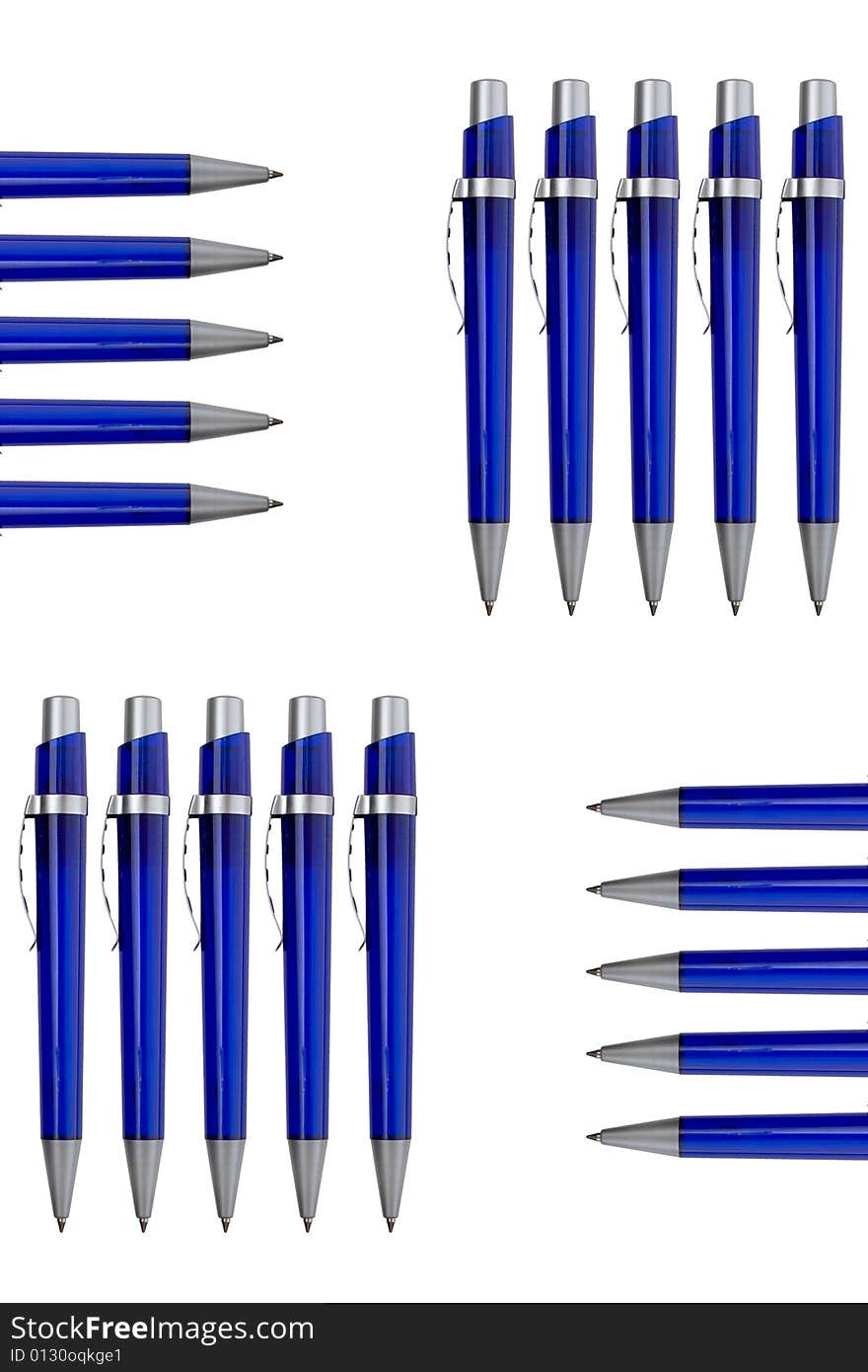 Large Group of blue colored pens