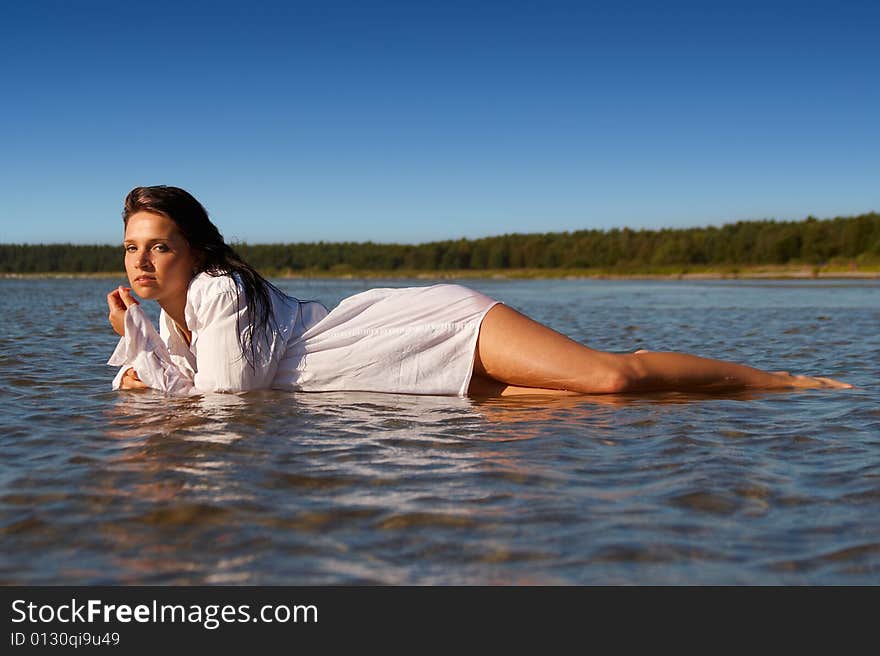 Young girl in men s shirt