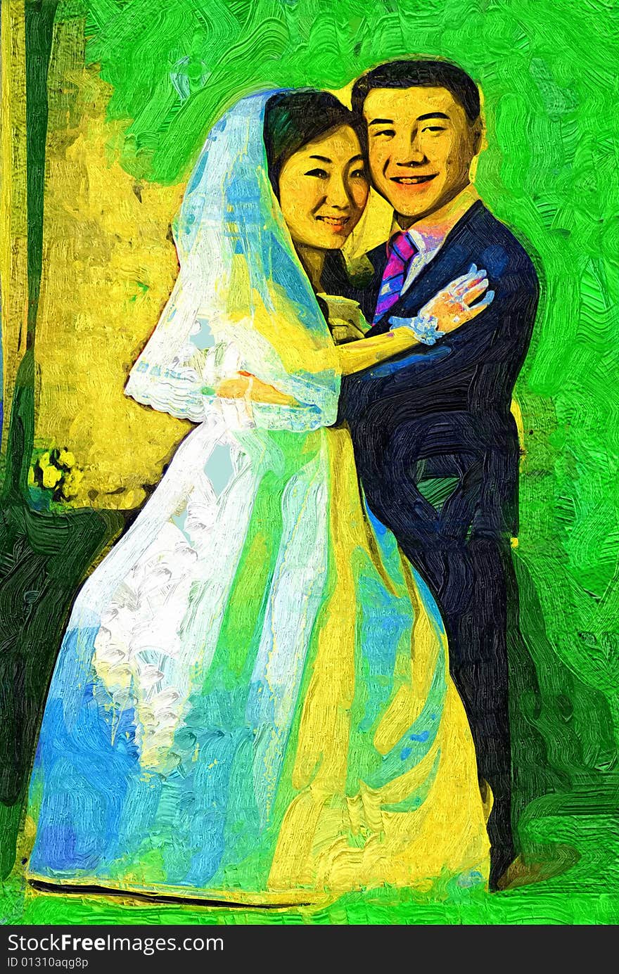 Wedding photo of a Chinese couple (paint effect)