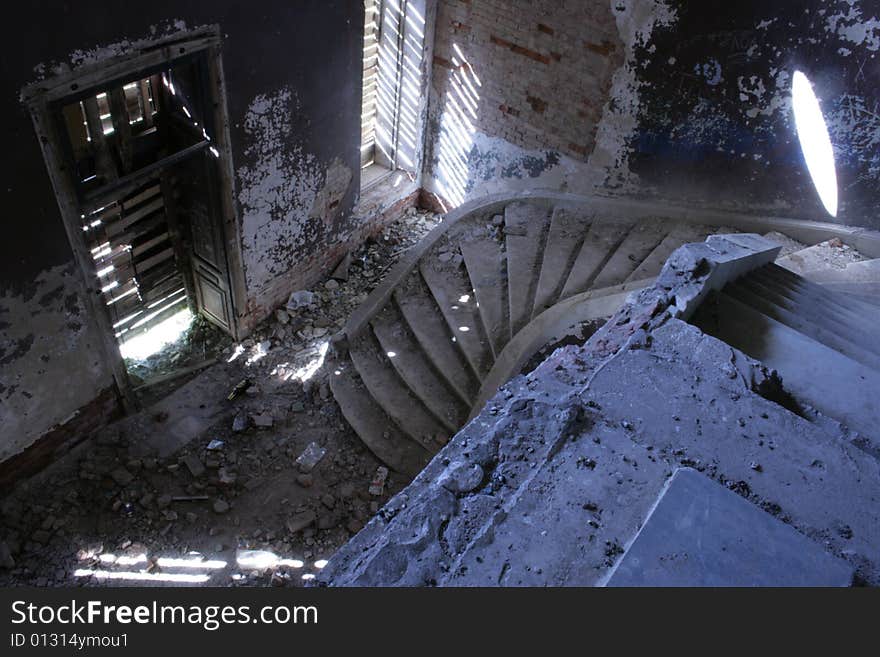 Marble stair in old ruined villa. Marble stair in old ruined villa