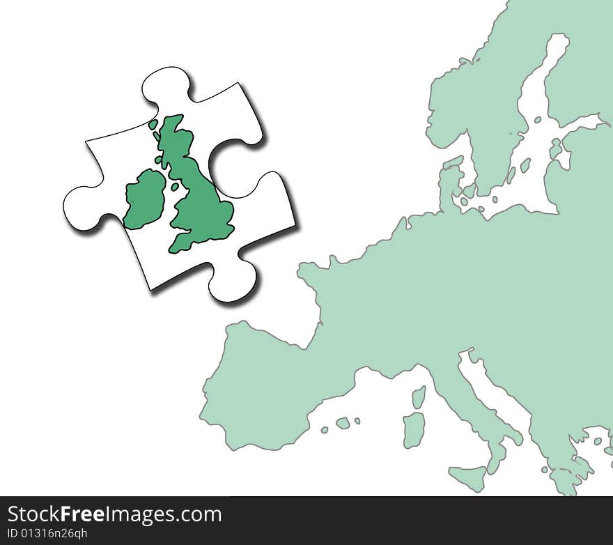 Britain on jigsaw piece separated from the rest of Europe. Britain on jigsaw piece separated from the rest of Europe