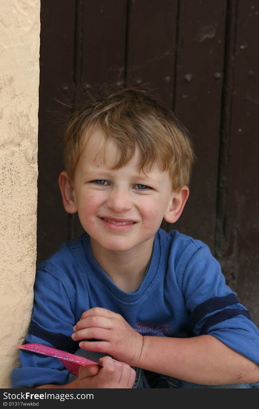 Young boy looking up