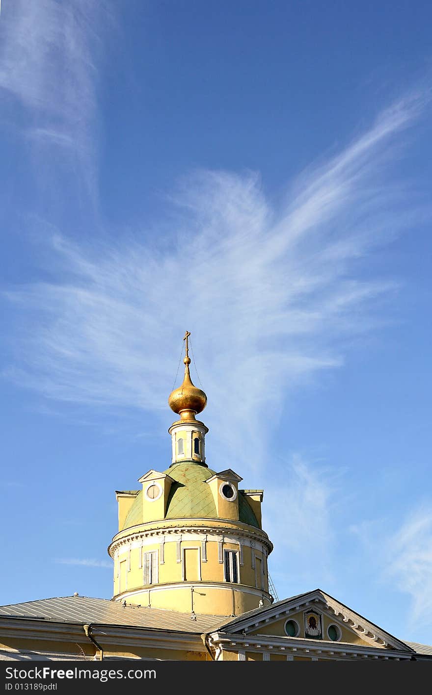 Old Belief Russian church with scenic sky background