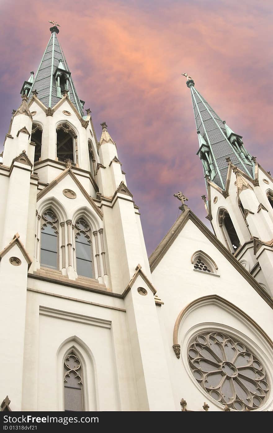 Cathedral with surreal red sky