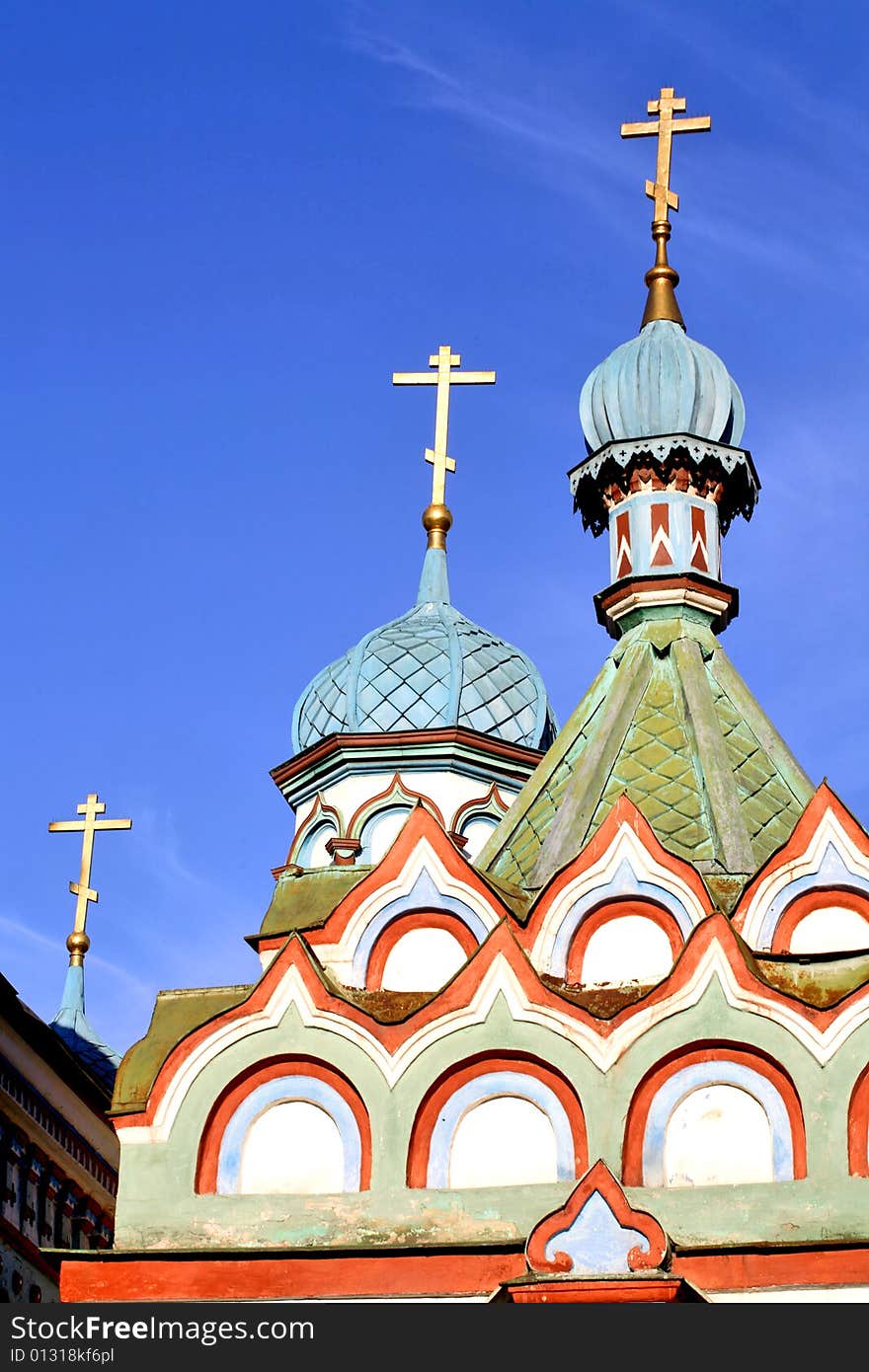 Cupolas and crosses on the Russian church