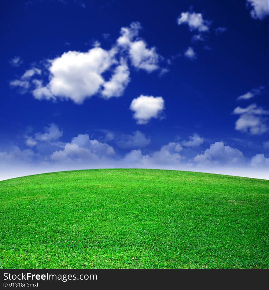 Green field beautiful on blue sky