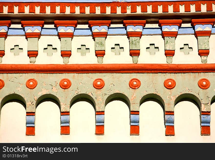 Close up of ancient Russian orthodox church design