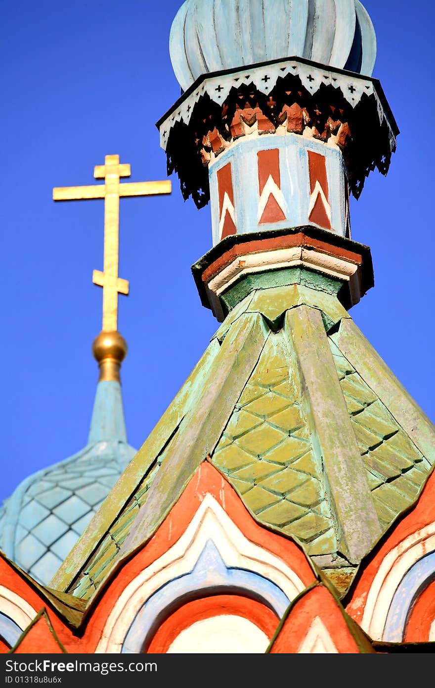 Cupolas and crosses on the Russian church