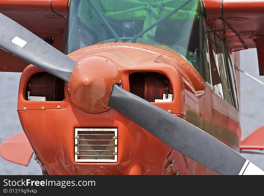 Close up image of float plane propeller