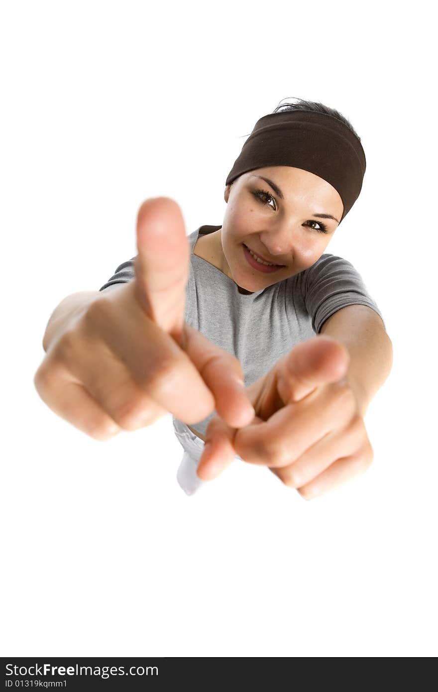 Headshot of attractive angry brunette woman on white background. Headshot of attractive angry brunette woman on white background