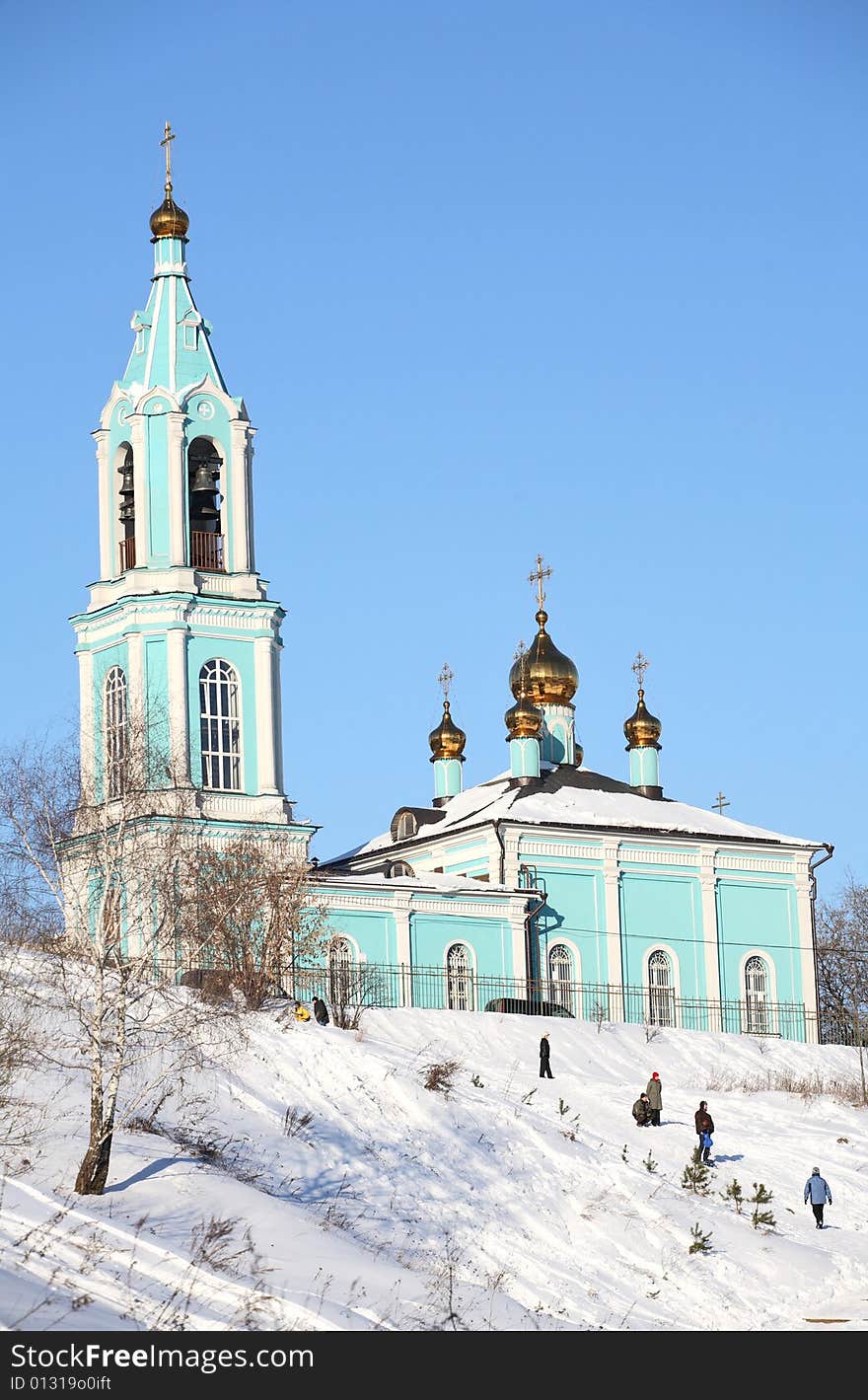 Beautiful blue christian orthodox church in Moscow