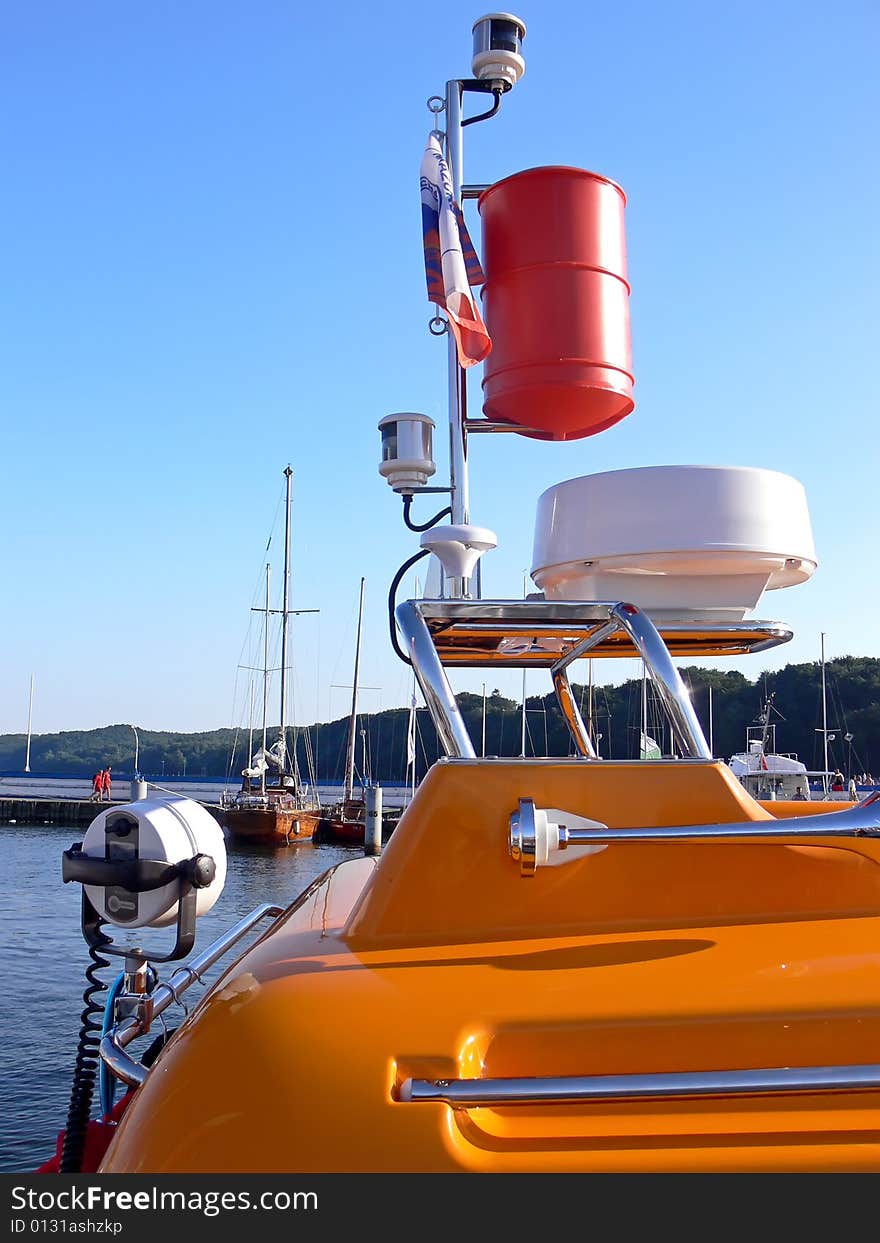 Rescue motor boat top - close up.