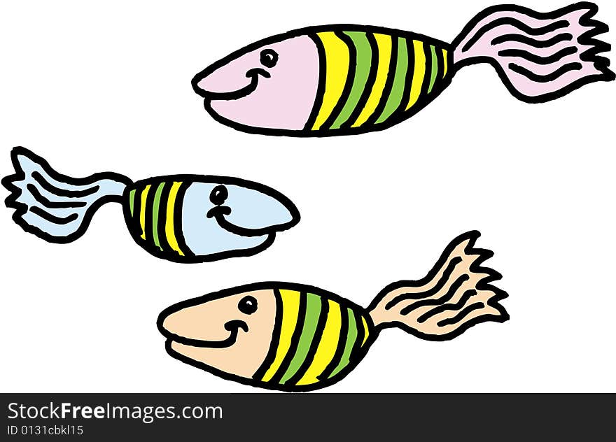 Three isolated different fish. vector image