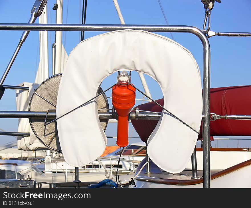 Details of the life-saving equipment on board sailing boat.