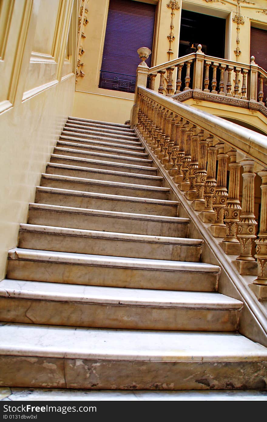 Stairs inside of  decorated building