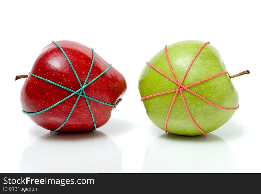 Two Apples In Rubber Bands