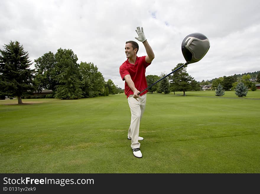 Man with Golf Club - Horizontal