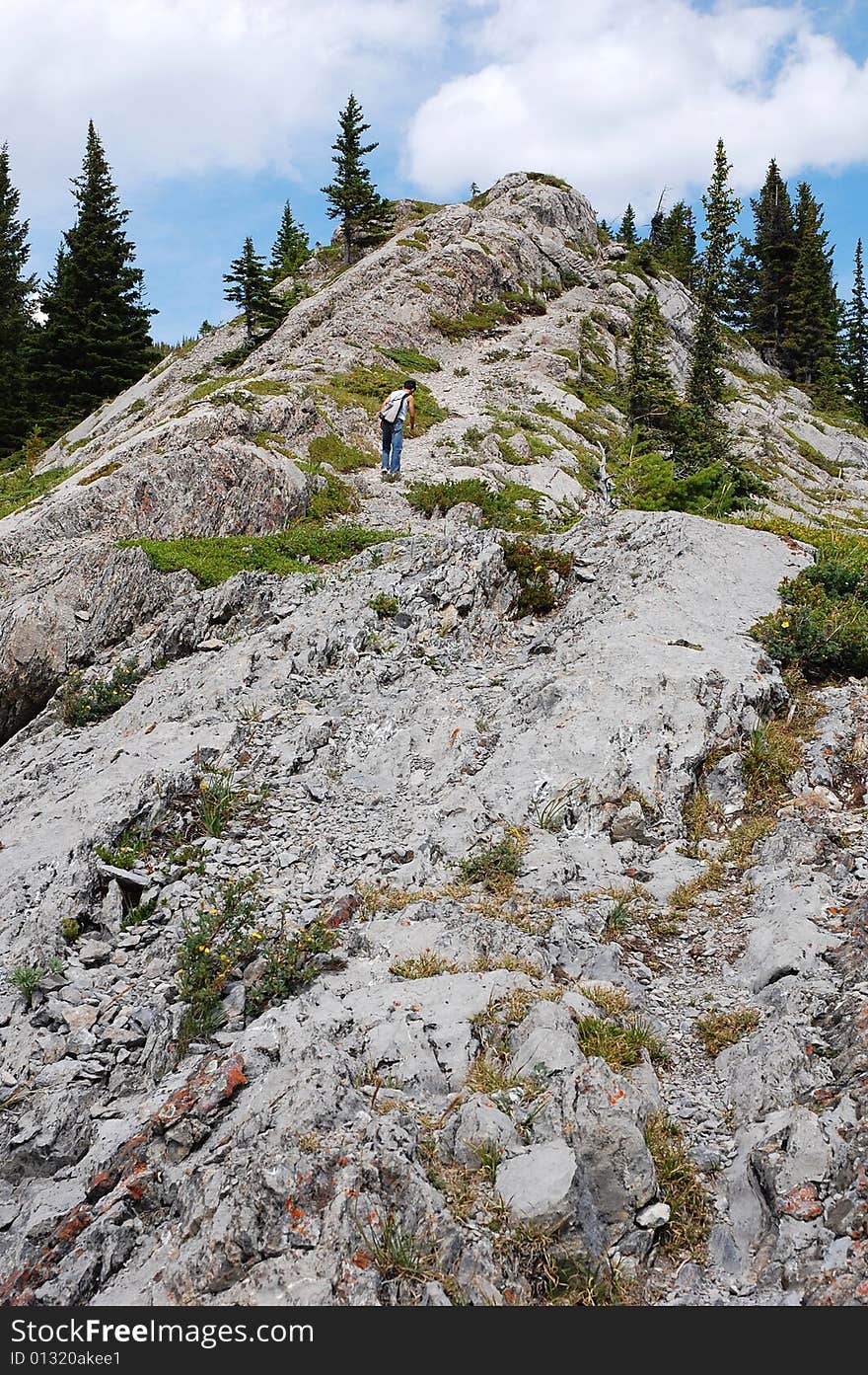 Hiking trail on mountain indefatigable, kananaskis, alberta, canada. Hiking trail on mountain indefatigable, kananaskis, alberta, canada