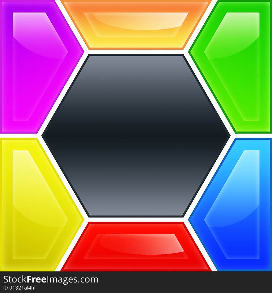 Glossy image with vibrant color, usable for design and web, hexagon puzzle. Glossy image with vibrant color, usable for design and web, hexagon puzzle