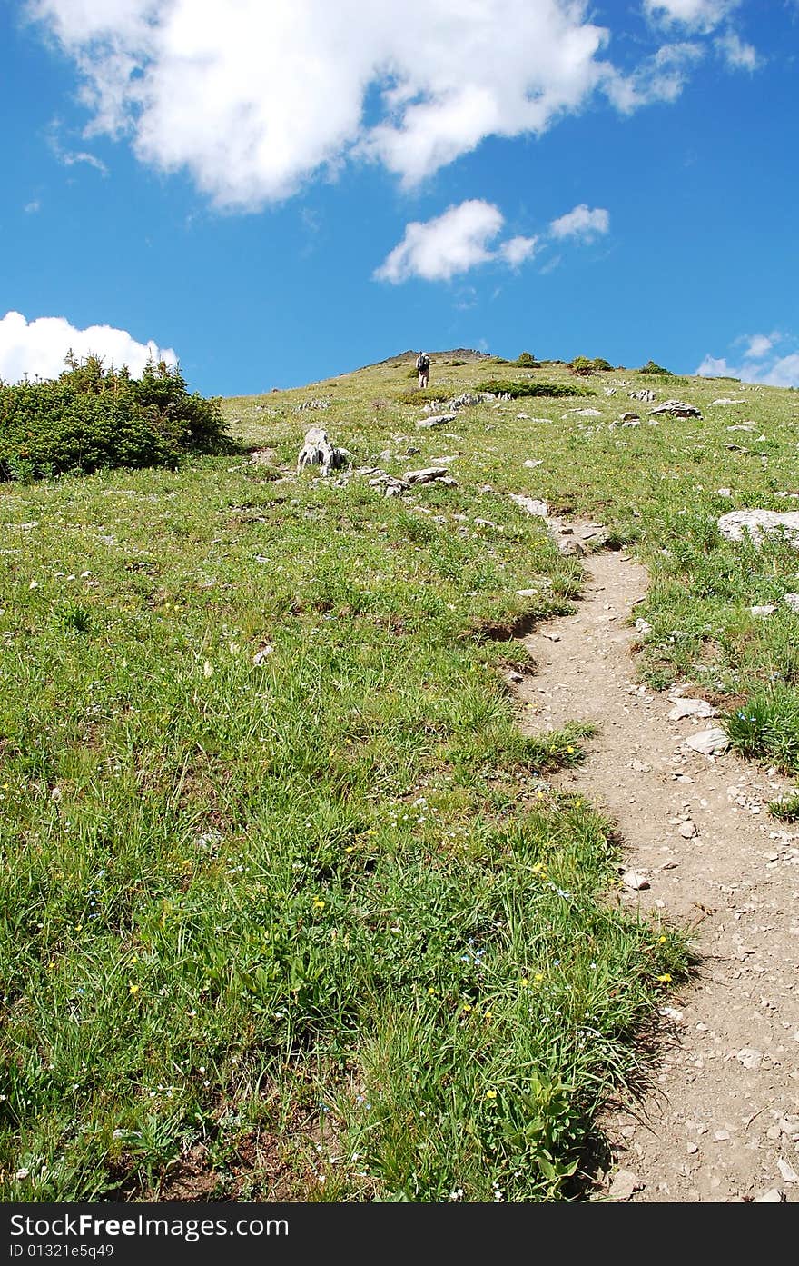 Hiking trail on mountain indefatigable, kananaskis, alberta, canada. Hiking trail on mountain indefatigable, kananaskis, alberta, canada