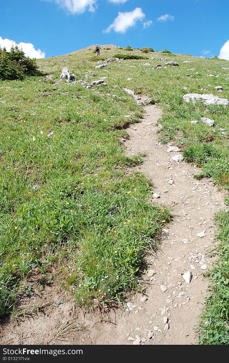 Hiking trail on mountain indefatigable, kananaskis, alberta, canada. Hiking trail on mountain indefatigable, kananaskis, alberta, canada