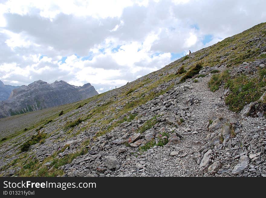 Hiking trails to the top of mountain indefatigable, kananaskis country, alberta, canada. Hiking trails to the top of mountain indefatigable, kananaskis country, alberta, canada