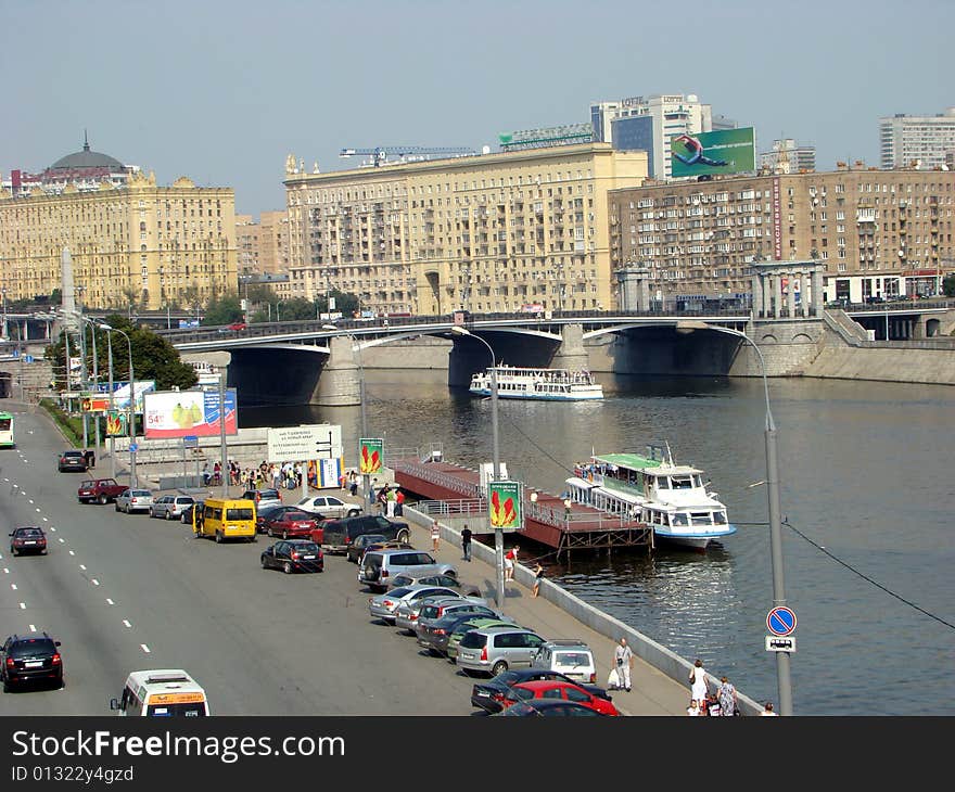 Borodino bridge as a steel design from beams through the river Moscow