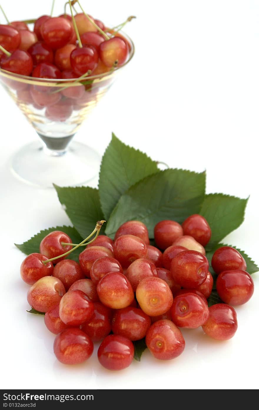 Cerise cherries on the white background