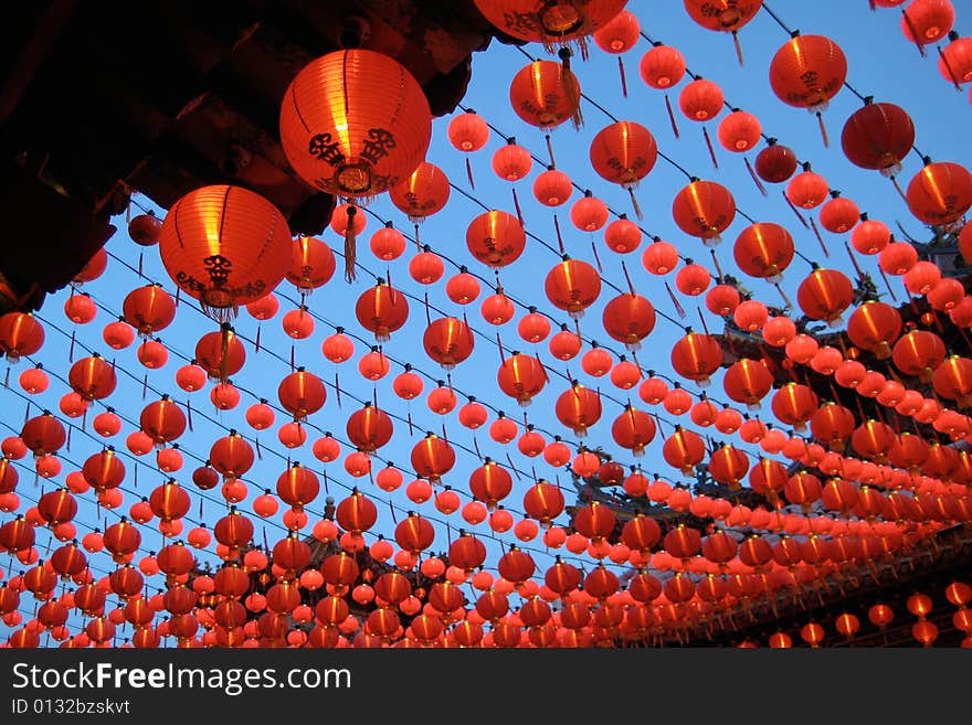 Shoot of chinese new year Temple building Decoration, low angle view. Shoot of chinese new year Temple building Decoration, low angle view.